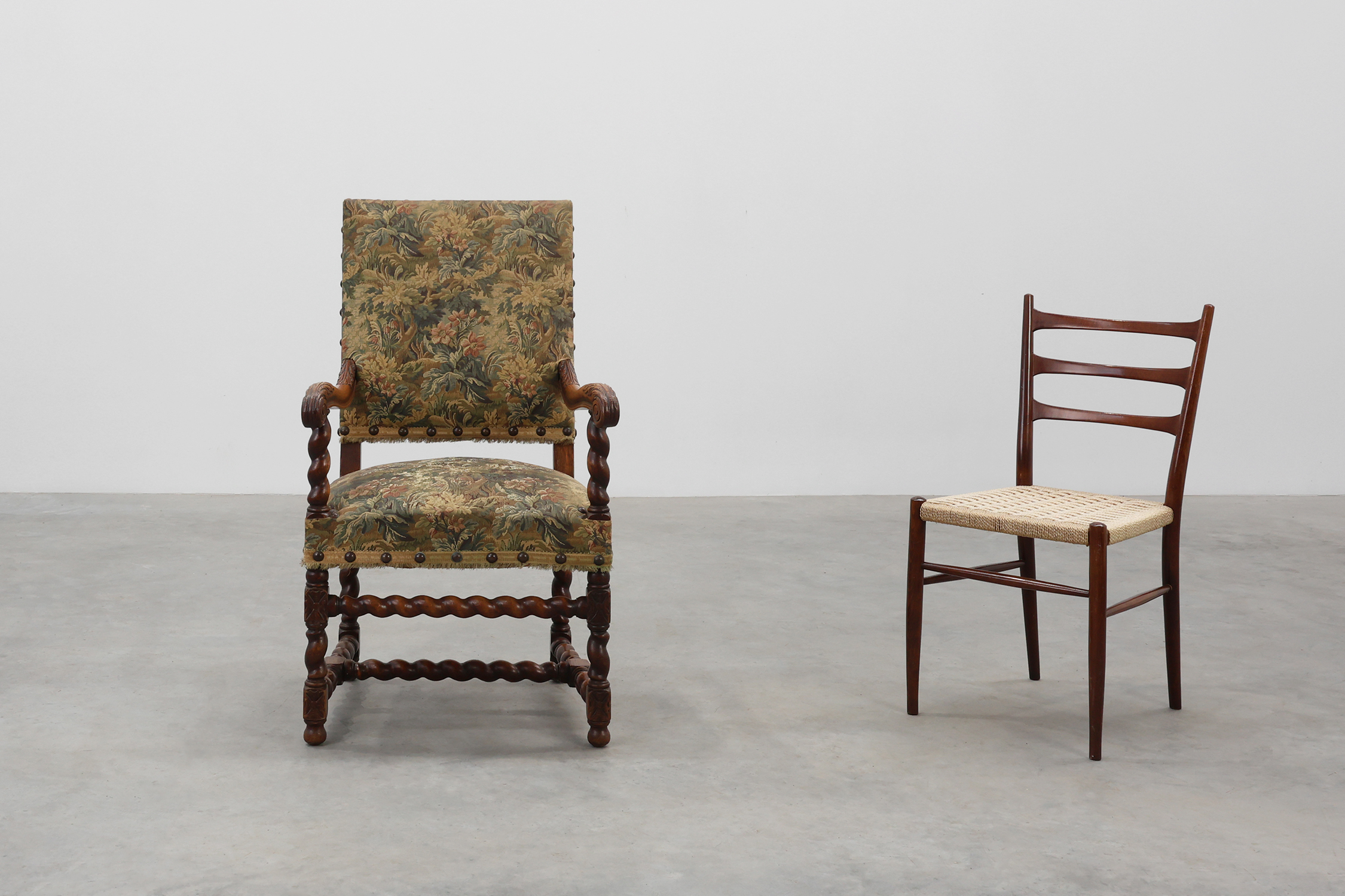 Antique armchair in walnut with tapestry upholstery, UK 17th centurythumbnail